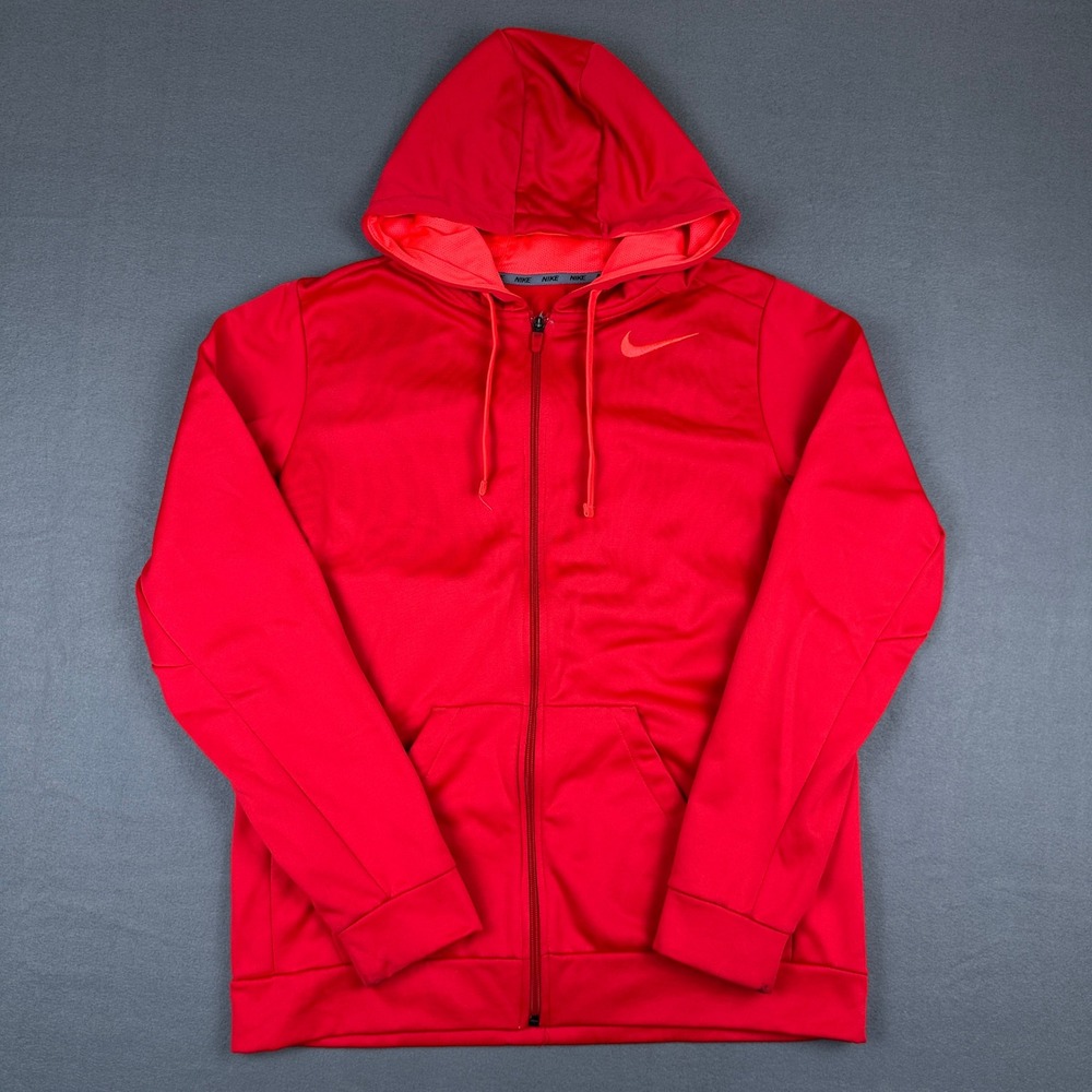 Nike Therma-FIT Full Zip Hoodie Mens Large Red Fleece Training Sweatshirt Jacket